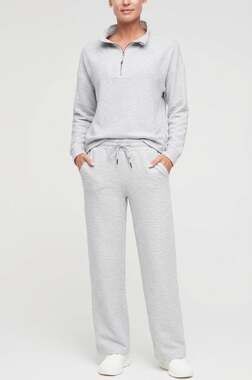 Marika Gray Textured Lounge Set Quarter Zip Top M Wide Leg Pants S EUC